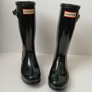 Hunter Original Gloss Wellington Black Rain Boots Kids Youth Size 2B/3G